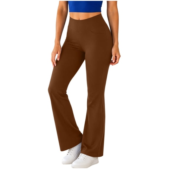 Horkkom Flare Leggings for Women High Waisted Yoga Pants Solid Color Workout Leggings with Pockets S, Gifts for Women