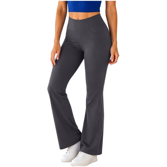 Horkkom Flare Leggings for Women High Waisted Yoga Pants Solid Color Workout Leggings with Pockets XXL, Gifts for Women
