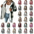 thumbnail image 1 of Horkkom Fleece Hoodie Women Drawstring Button Down Winter Coats Casual Soft Plaid Jacket with Pockets XXL, 1 of 8