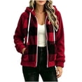 thumbnail image 1 of Horkkom Fleece Jacket Women Winter Zip Up Plaid Print Jacket Soft Warm Hooded Jacket with Pockets L, 1 of 5