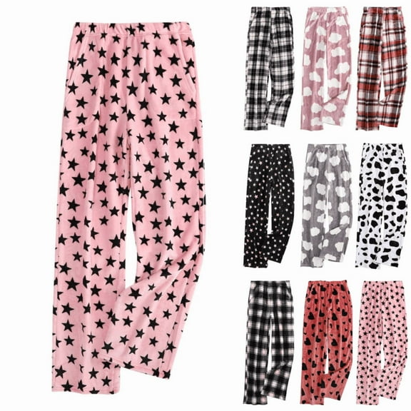 Horkkom Fleece Pajama Pants Women Elastic Waist Fuzzy Pants Warm Flannel Pajama Pants with Pockets XXL