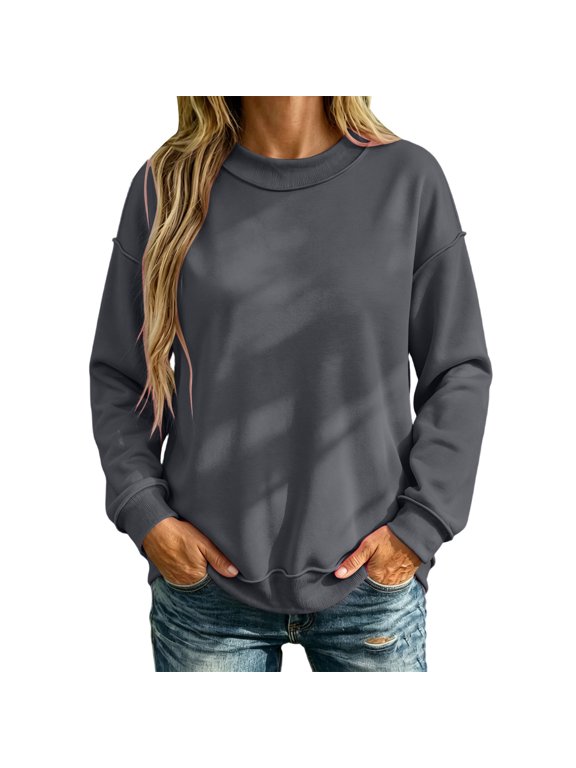 Fleece Sweatshirts for Women Pullover Long Sleeve Crewneck Sweatshirts Casual Fuzzy Warm Soft Winter Clothes M