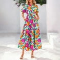 thumbnail image 1 of Horkkom Floral Dress for Women Summer V Neck Maxi Dresses Boho Short Sleeve Tiered A Line Dresses with Pockets Red L, 1 of 7