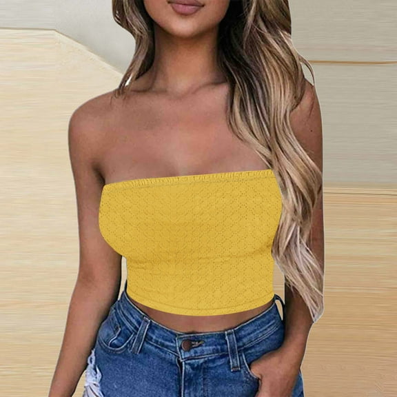 Horkkom Going Out Tops for Women Summer Backless Tube Tops Solid Color Stretchy Bandeau Strapless Tops M, Gifts for Women