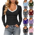 thumbnail image 1 of Horkkom Going Out Tops for Women V Neck Long Sleeve Crop Tops Slim Casual Fitted Basic Tees L, 1 of 8