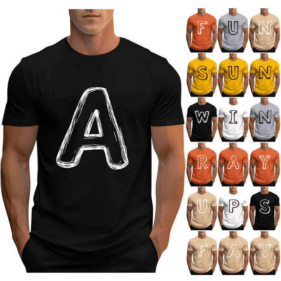 Horkkom Graphic Tees Men Summer Crew Neck Short Sleeve Shirts Casual Letter Print T-Shirts 2XL, Gifts for Men