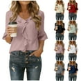 thumbnail image 1 of Horkkom Half Sleeve Tops for Women Solid Color Dress Shirts Casual Ruffle V Neck Blouses XXL, 1 of 9