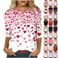 thumbnail image 1 of Horkkom Heart Shirts for Women, 3/4 Length Sleeve Valentines Shirts, Crewneck Heart Print Graphic Tees S, Gifts for Women, 1 of 6