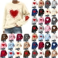 thumbnail image 1 of Horkkom Heart Sweatshirts for Women Long Sleeve Valentines Day Sweaters Heart Print Crewneck Pullover Sweatshirts XL, Gifts for Women, 1 of 6