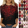 thumbnail image 1 of Horkkom Heart Top 3/4 Length Sleeve Valentines Shirts for Women Crewneck Heart Print Graphic Tees XXXL, Gifts for Women, 1 of 6