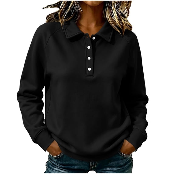 Horkkom Henley Sweatshirts for Women Solid Color Pullover Long Sleeve Shirts Casual Loose Fall Sweatshirts M