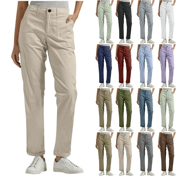 Horkkom High Waisted Pants for Women Plus Size Button Zipper Work Pants Business Casual Pants with Pockets L