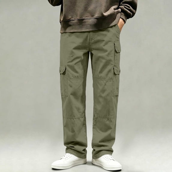Horkkom Hiking Pants Men Straight Leg Button Zipper Cargo Pants Gym Workout Work Pants with Pockets, S-4XL