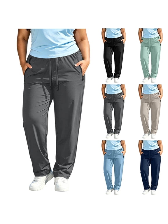 Hiking Pants Women Plus Size Elastic Waist Drawstring Work Pants Casual Lightweight Travel Pants with Pockets XXXL