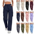 thumbnail image 1 of Horkkom Hiking Pants Women Zipper Button Solid Color Straight Leg Pants Athletic Travel Workout Cargo Pants with Pockets XXL, 1 of 10