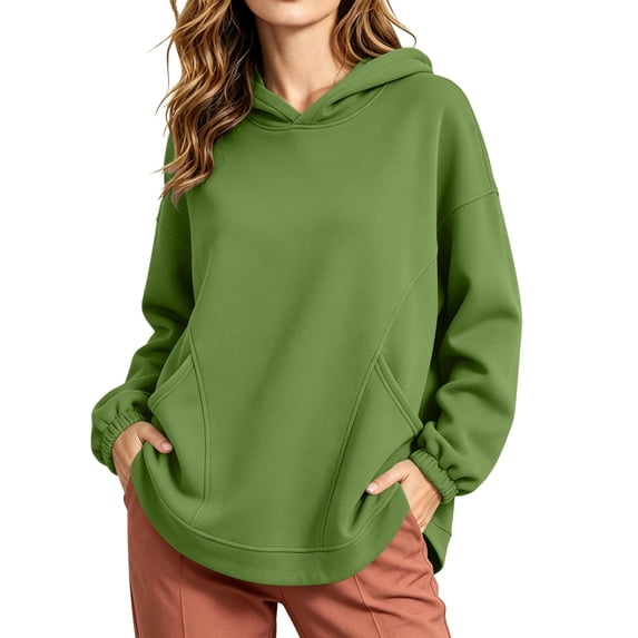 Horkkom Hooded Sweatshirt Women Solid Color Long Sleeve Casual Hoodies Soft Warm Pullover Sweatshirts with Pockets, S-2XL
