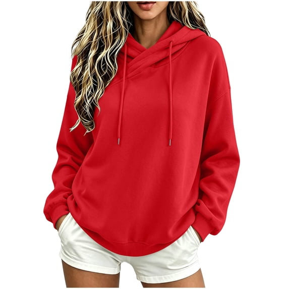 Horkkom Hoodies for Women Casual Comfort Drawstring Hoodie Solid Color Fall Winter Pullover Sweatshirts L