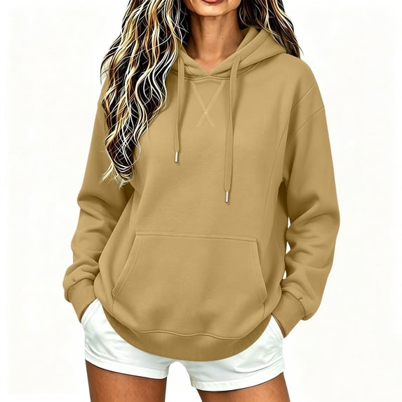 Horkkom Hoodies for Women Casual Comfort Fall Sweatshirts Drawstring Loose Pullover Hoodie with Pockets L