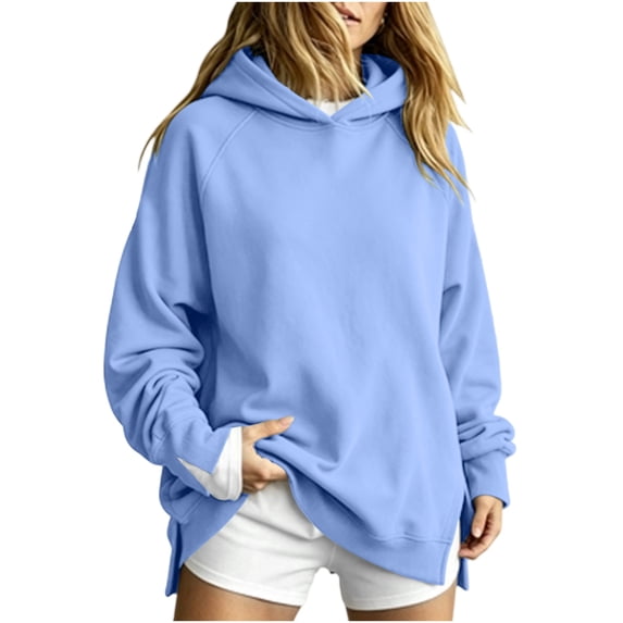 Horkkom Hoodies for Women Solid Color Long Sleeve Pullover Sweatshirt Oversized Casual Tops M