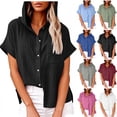 thumbnail image 1 of Horkkom Hoodies for Women Summer Short Sleeve Button Down Shirts Casual Solid Color Linen Shirts with Pocket, Gifts for Women XL, 1 of 7