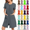 thumbnail image 1 of Horkkom House Coats for Women with Pockets Short Sleeve Zipper Nightgowns Loose Soft Robes L, Gifts for Women, 1 of 9