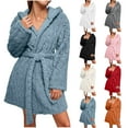 thumbnail image 1 of Horkkom House Robes for Women Fleece Fuzzy Short Bathrobe Soft Comfy Shower Robe with Hood Strap L, 1 of 7