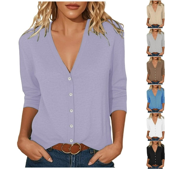 Horkkom Lightweight Cardigans for Women V Neck Long Sleeve Button Open Front Cardigan Casual Solid Color Jacket S, Gifts for Women