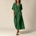 thumbnail image 1 of Horkkom Linen Dress Women Solid Color Crew Neck Short Sleeve Maxi Dresses Casual Flowy T Shirt Dress, S-2XL, 1 of 9