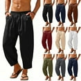 thumbnail image 1 of Horkkom Linen Pants Men Elastic Waist Drawstring Beach Pants Summer Casual Pants with Pockets L, 1 of 8