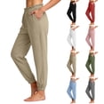 thumbnail image 1 of Horkkom Linen Pants Women Elastic Waist Solid Color Joggers Summer Workout Casual Pants with Pockets, S-2XL, 1 of 6