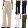 thumbnail image 1 of Horkkom Linen Pants Women Solid Color Elastic Waist Dress Pants Casual Loose Work Pants with Pockets XXL, 1 of 7