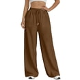 thumbnail image 1 of Horkkom Linen Pants Women Wide Leg High Waisted Casual Pants Breathable Beach Drawstring Pants, S-2XL, 1 of 8