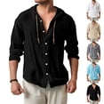 thumbnail image 1 of Horkkom Linen Shirts for Men Long Sleeve Solid Color Button Down Shirt Summer Breathable Casual Shirts with Pocket Hood XXXXL, 1 of 10