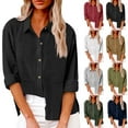thumbnail image 1 of Horkkom Linen Shirts for Women Solid Color Long Sleeve Button Down Shirts Fall Loose Slit Casual Tops with Pockets L, Gifts for Women, 1 of 7