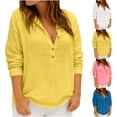 thumbnail image 1 of Horkkom Linen Shirts for Women V Neck Button Long Sleeve Blouses Casual Loose Solid Color Summer Tops L, 1 of 7