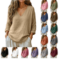 thumbnail image 1 of Horkkom Linen Shirts for Women V Neck Long Sleeve Blouses Summer Loose Casual Shirts XXL, 1 of 7