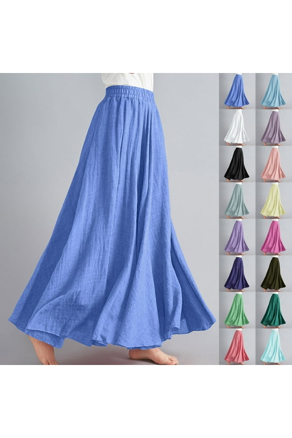 Linen Skirts for Women High Waist Flowy Maxi Skirts Summer Causal Loose Long Skirts M