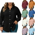 thumbnail image 1 of Horkkom Long Sleeve Button Down Shirts for Women Summer Solid Color Plus Size Tops Casual Loose Blouses with Pocket L, 1 of 7
