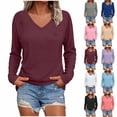 thumbnail image 1 of Horkkom Long Sleeve Shirts for Women Solid Color V Neck T Shirts Casual Loose Basic Tees XXL, 1 of 8