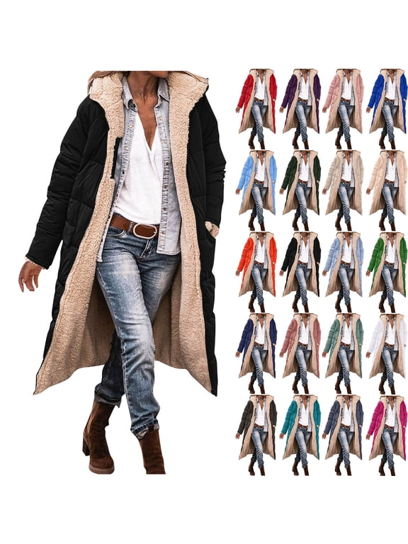 Long Winter Coats for Women Plus Size Warm Thicken Fleece Lined Jacket with Hood Zipper Pockets Winter Jackets XXL, Gifts for Women