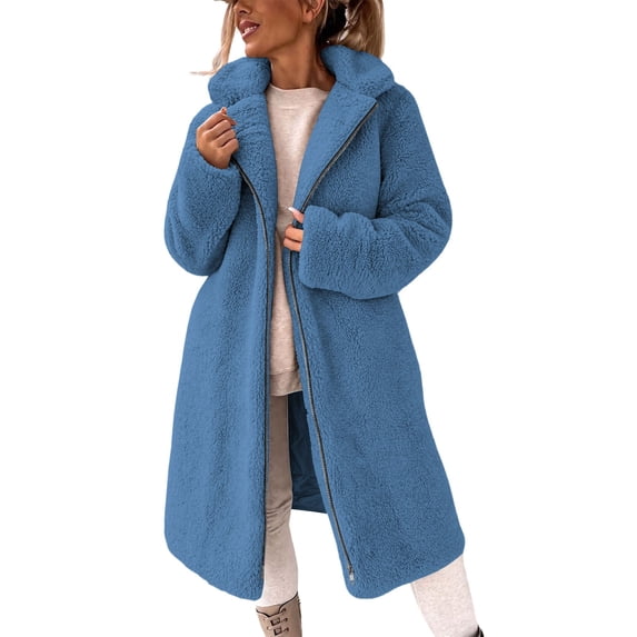 Horkkom Long Winter Coats for Women Zip Up Fuzzy Fleece Jacket Outdoor Casual Comfy Warm Jackets XL