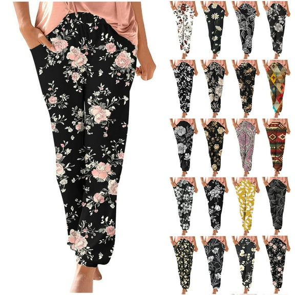 Horkkom Lounge Pants Women Casual High Waisted Boho Pants Comfy Yoga Trousers Pants with Pockets, Gifts for Women S