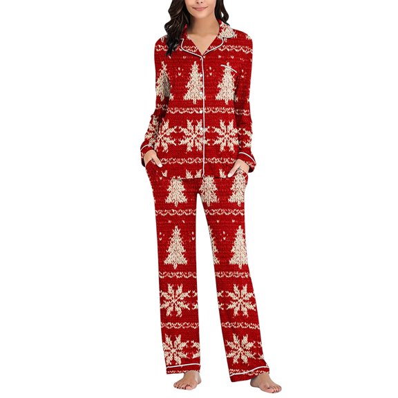 Horkkom Loungewear Sets for Women Set Long Sleeve Notch Collar Button Up Pajamas Set Colorful Cozy Comfy Pajamas with Pockets, S-3XL