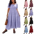 thumbnail image 1 of Horkkom Maxi Dresses for Women Plus Size Summer Short Sleeve Tiered Dress Casual Loose Beach Long Dresses XL, 1 of 10