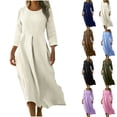 thumbnail image 1 of Horkkom Maxi Dresses for Women Summer Casual Linen Dress with Pockets, Loose Flowy Solid Color 3/4 Sleeve Pleated Dress L, 1 of 10