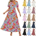 thumbnail image 1 of Horkkom Maxi Dresses for Women Summer V Neck Boho Floral Dress Short Sleeve Tiered A Line Dresses Red 2XL, 1 of 9