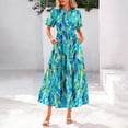 thumbnail image 1 of Horkkom Maxi Dresses for Women Summer V Neck Boho Floral Dress Short Sleeve Tiered A Line Dresses with Pockets Green XL, 1 of 7