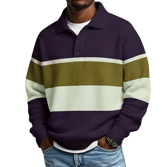Horkkom Men Pullover Sweatshirt Fall Outfits Striped Sweatshirt Trendy Casual Sweatshirt L