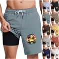 thumbnail image 1 of Horkkom Mens Bathing Suit Hawaiian Print Elastic Waist Drawstring Swim Trunks Summer Athletic Beach Shorts with Pockets M, 1 of 7