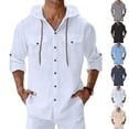 thumbnail image 1 of Horkkom Mens Button Down Shirt Long Sleeve Solid Color Linen Shirts Summer Breathable Casual Shirts with Pockets Hood XXL, 1 of 10